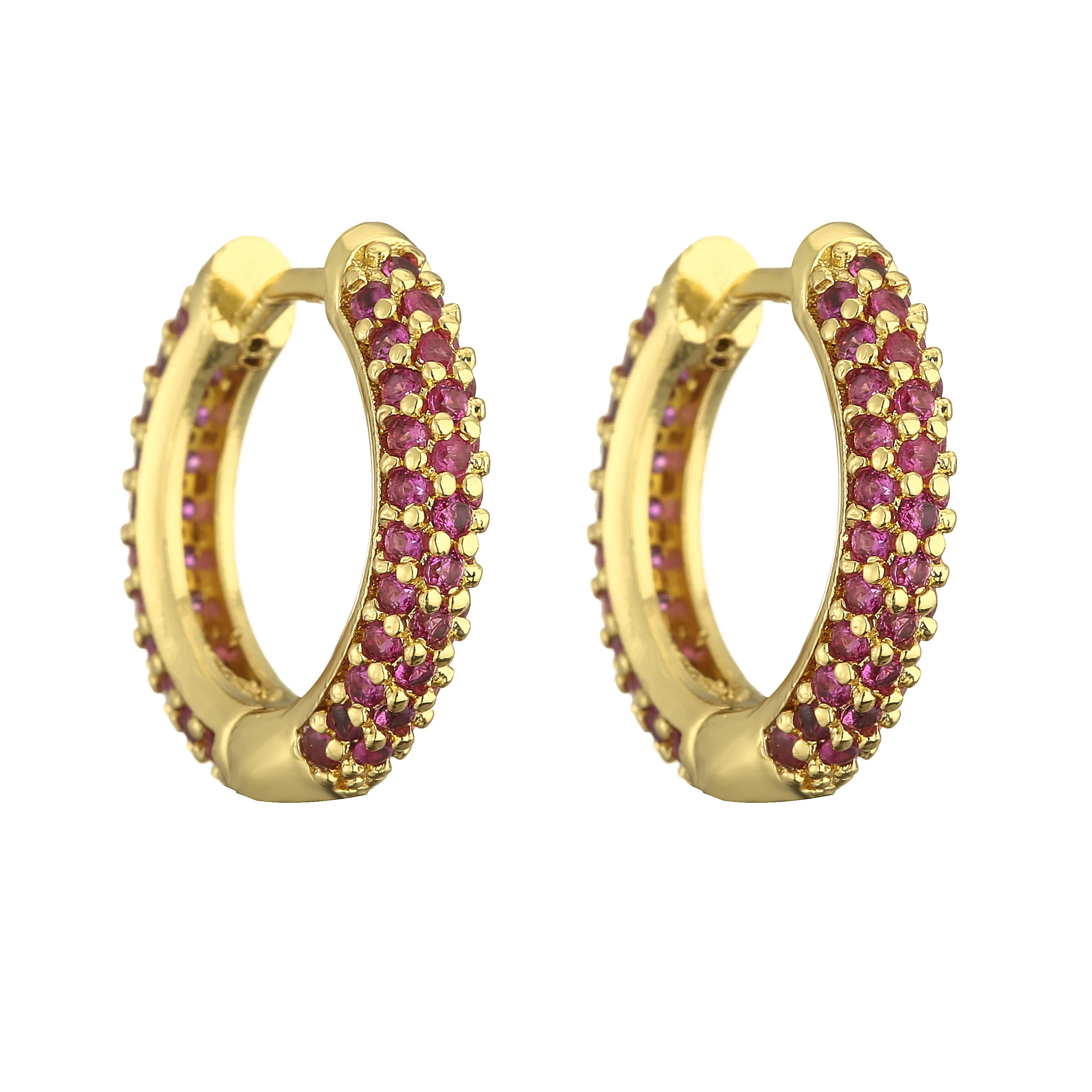 18K Gold Plated Brass Huggie Earrings with CZ Zircon Thin Ear Hoops Earring for Women Round Colorful Earring Piercing
