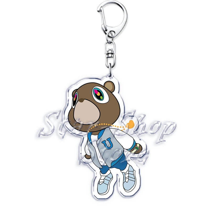 Popular Rapper YE Keychains for Accessories Bag Graduation Kanye Dropout Bear Key Chain Keyring Jewelry Fans Friends West Gifts