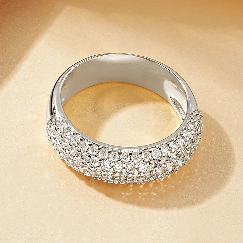 Rrjzz Exquisite Micro CZ Simulated Diamond Band Ring 14k Gold-Plated Couple Rings Luxury Jewelry for Women Men Anniversary Gift