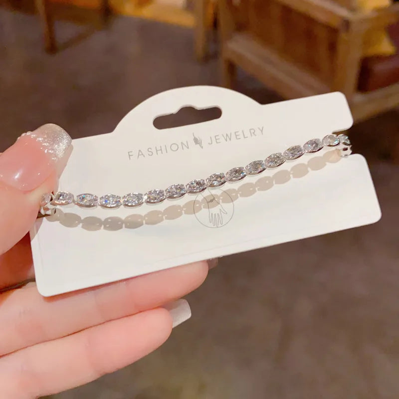 Dainty Oval Zircon Link Chain Bracelet Women Real Gold Plating Sparkling Minimalist Fashion Jewelry Wedding Party Accessory 1750
