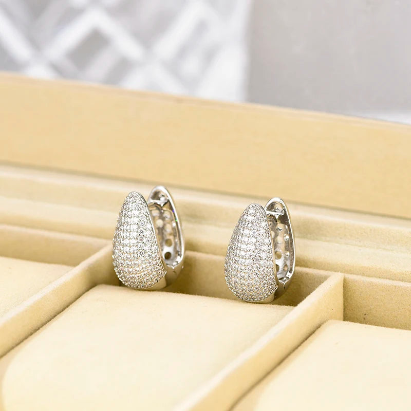 Luxury Elegant AAAA Zirconia Pave Huggie Hoop Earrings Woman Geometric U Shape Bridal Wedding Engagement Daily Vintage Jewelry