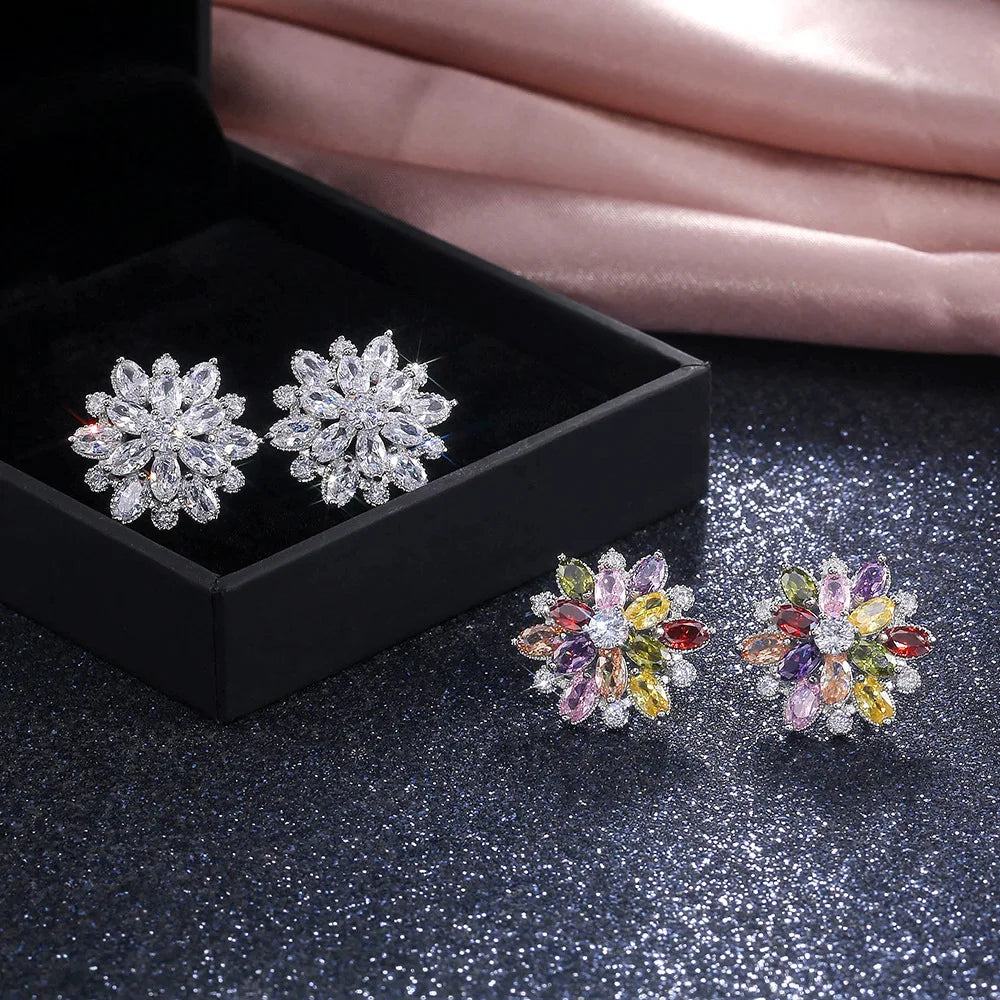 Cute Big AAAAA Bling Cubic Zirconia 925 Silver Needle Stud Earrings Fashionable Flower Earring for Women Jewelry Gift Brincos