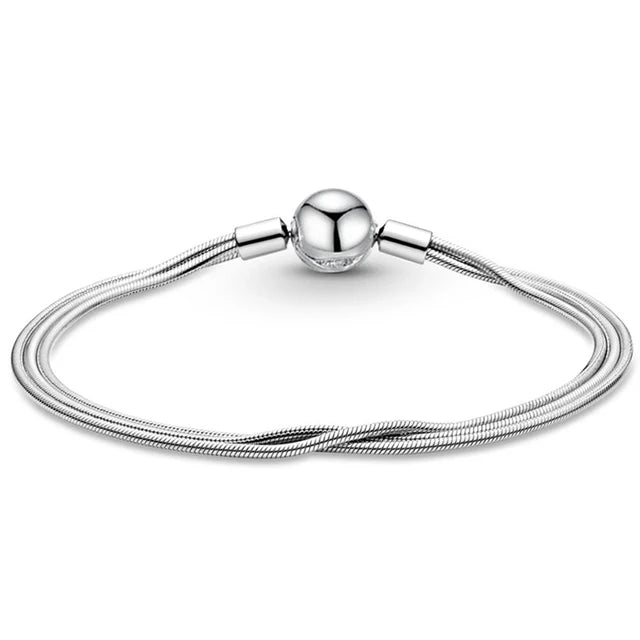 925 Silver original 17-21CM Pearl Heart-Shaped Hard Ring Square Buckle Round Bracelet Fit for DIY Mini Birthday Jewelry Gifts
