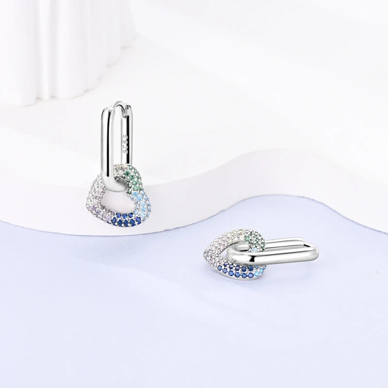 Earrings 925 Sterling Silver Hoop Earring Sparkling Pavé U-Shaped Double Hoop Earring for Women Girls Party Wedding Jewelry Gift
