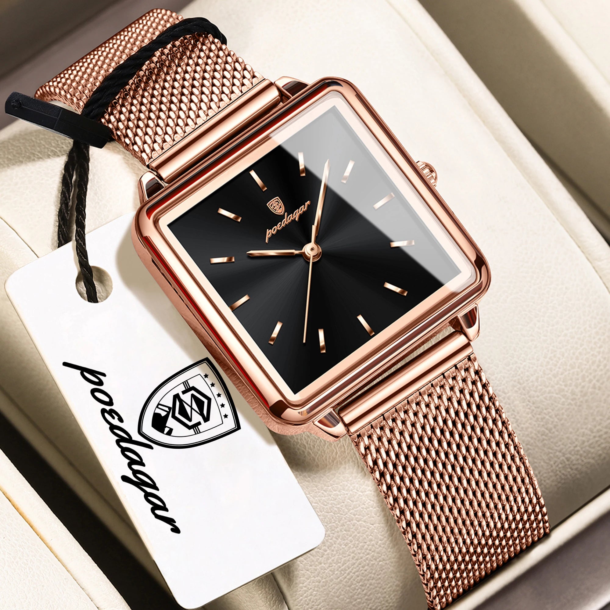 POEDAGAR Original Exquisite Ladies Wristwatch Waterproof Mesh Stainless Steel Woman Watch Square Elegant Women's Quartz Watches