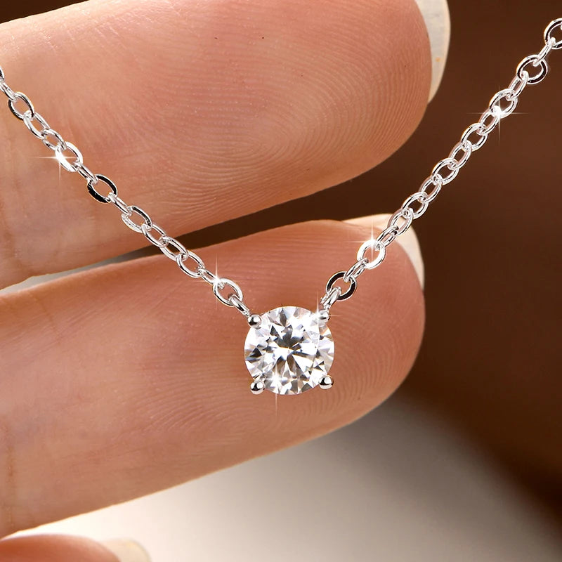 OXTAO Certified Moissanite Solitaire Necklace Necklace 5mm/4mm D Color VVS1 for Women 14K Gold Filled Four-claw Necklace Jewelry