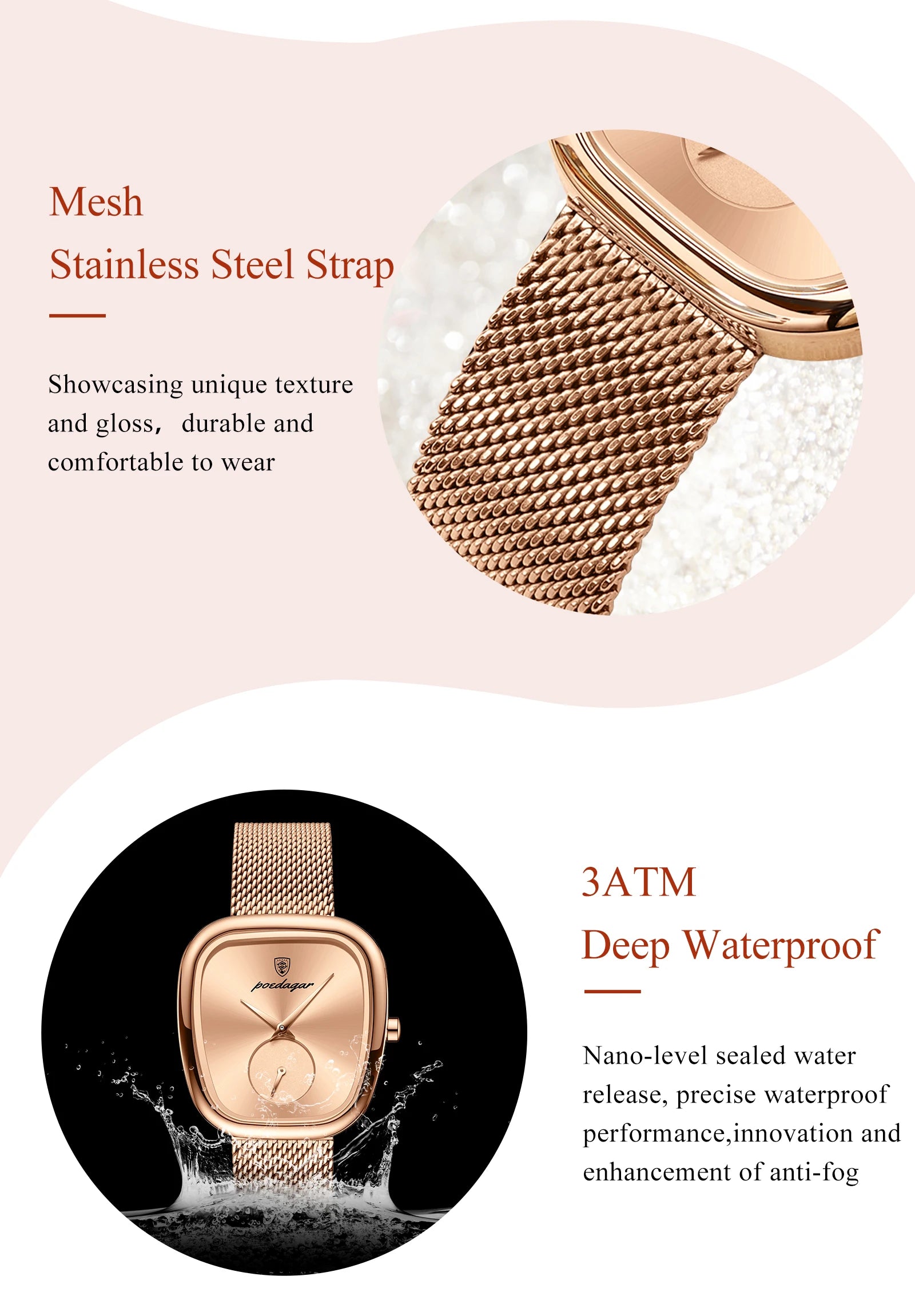 POEDAGAR Luxury Brand Woman Watch Waterproof Stainless Steel Mesh Women's Watches Fashion Elegant Quartz Ladies Wristwatch Reloj