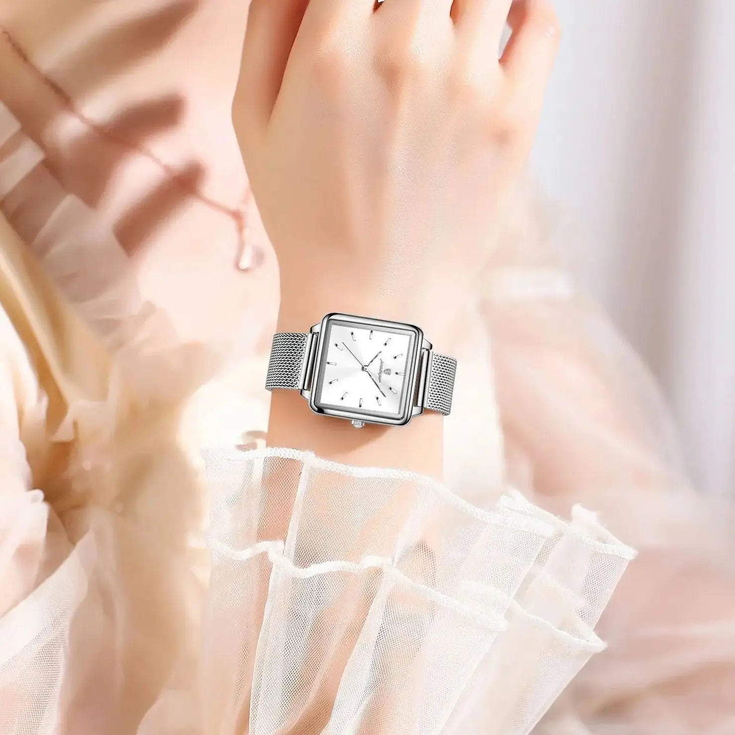 POEDAGAR Original Exquisite Ladies Wristwatch Waterproof Mesh Stainless Steel Woman Watch Square Elegant Women's Quartz Watches