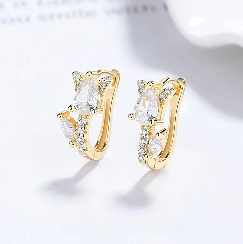 925 Sterling Silver Huggie Hoop Earrings with Pear & Marquise Cut Cubic Zirconia, Hypoallergenic Ear Buckles for Women
