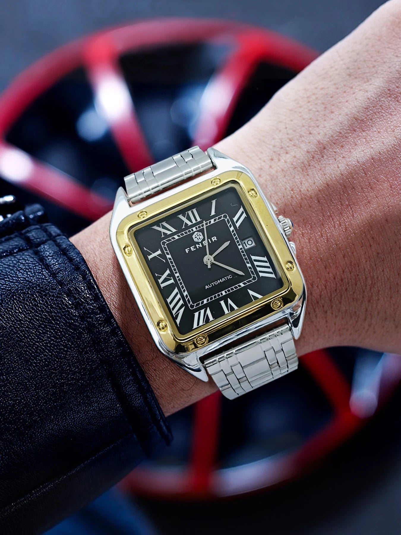 Luxury Santos Tank Watch for Men, Calendar Display, Stainless Steel Strap, High-End Luxury Small Square Men's Watch, Fashionable Business Casual Versatile Trendy Men's Wristwatch, the Best Gift for Him