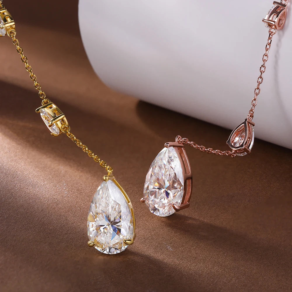 11.5carat Waterdrop All Moissanite Pendant Neclace with Certificates 925 Silver Pear Cut Diamond Long Tassel Neckchain for Women