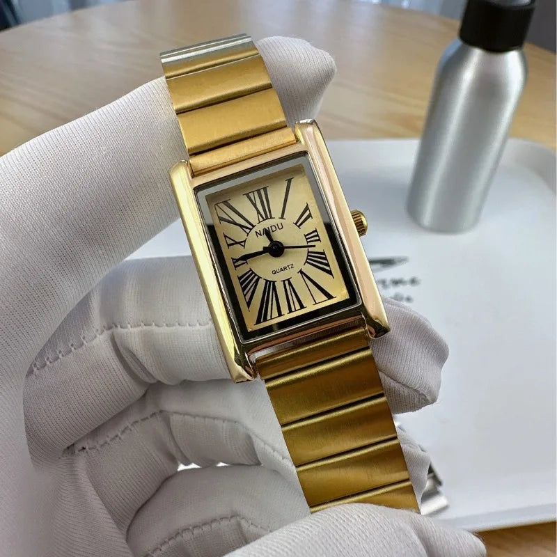 Vintage Small Gold Watch for Women Luxury Rectangular Watch Classic Quartz Women's Wristwatch Dropshipping Relojes Para Mujer