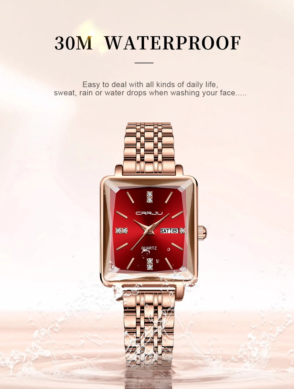 CRRJU Waterproof Women's Square Quartz Dress Watch Ladies Steel Bracelet Wristwatch with Date Relogio Feminin