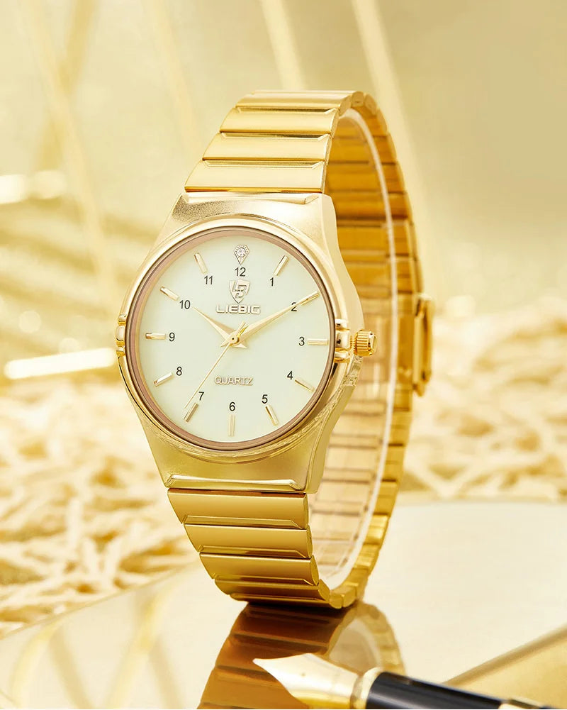 LIEBIG Japan Quart Movement Women Mens Watches Luxury Stainless Steel Female Ladies Golden Wristwatch Clock Relogio Feminino