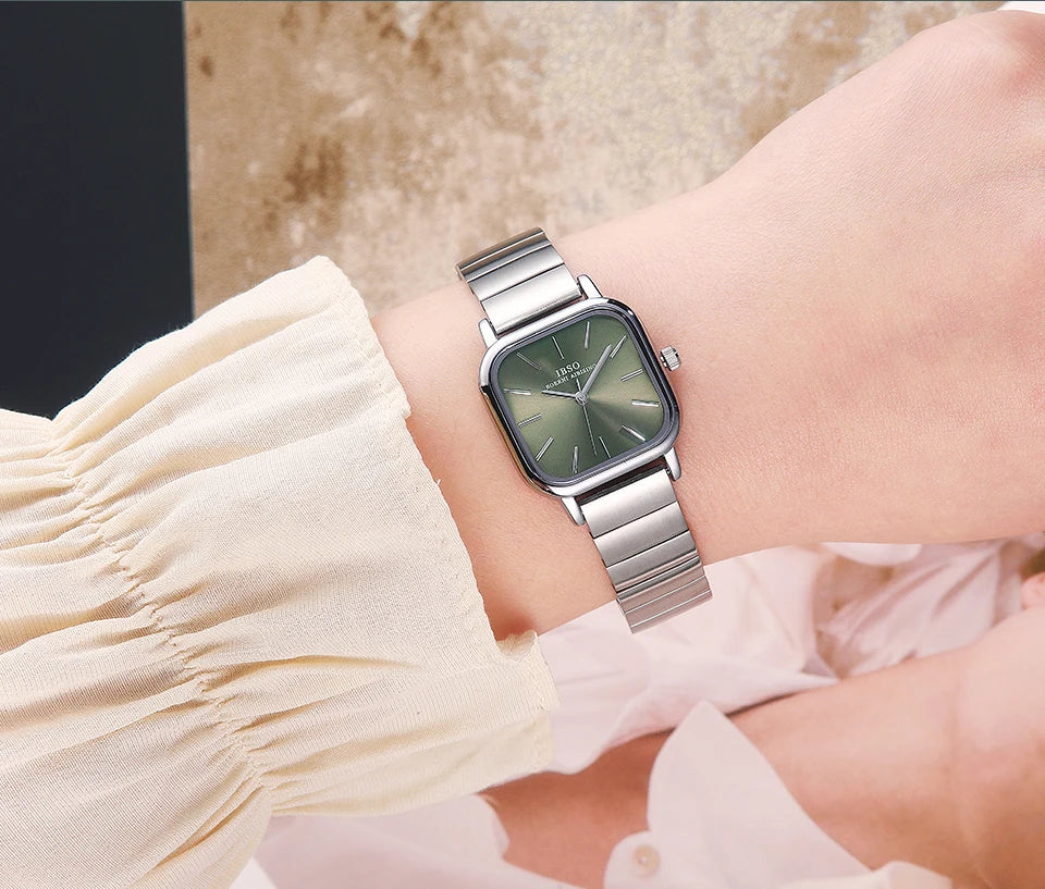 IBSO 2022 New Women Quartz Watches Waterproof Japanese Movement Stainless Steel Strap Square Dial Elegant Female Wristwatches
