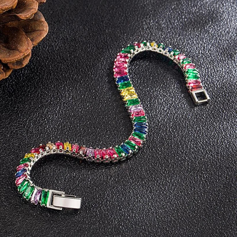 JewelryTop 925 Sterling Silver Bracelet Chain Light Luxury Color Crystal Hand Jewelry For Women Charm Wedding Gift Party 18cm