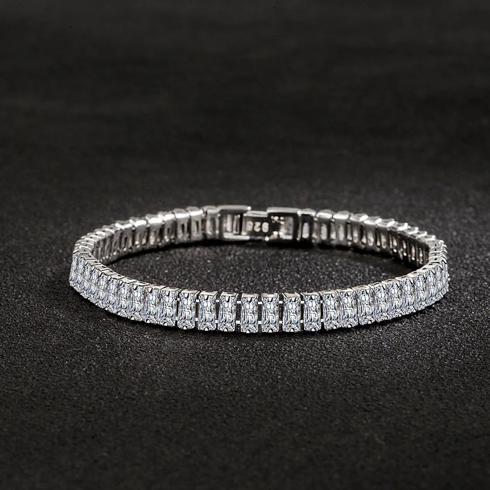 JewelryTop 925 Sterling Silver Bracelet Chain Light Luxury Color Crystal Hand Jewelry For Women Charm Wedding Gift Party 18cm