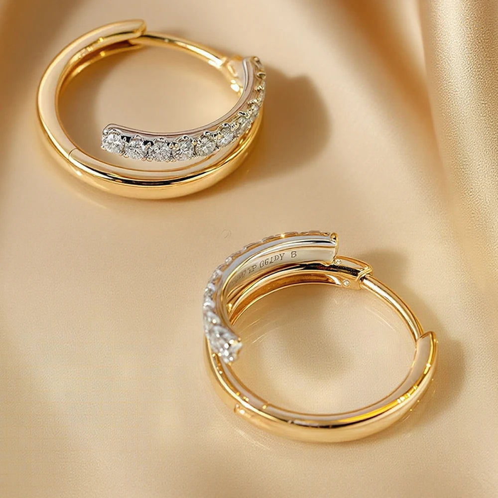 Sweetrain Moissanite Hoop Earrings S925 Sterling Silver 18K Gold Plated Double Circle Huggie Earrings Hypoallergenic For Women