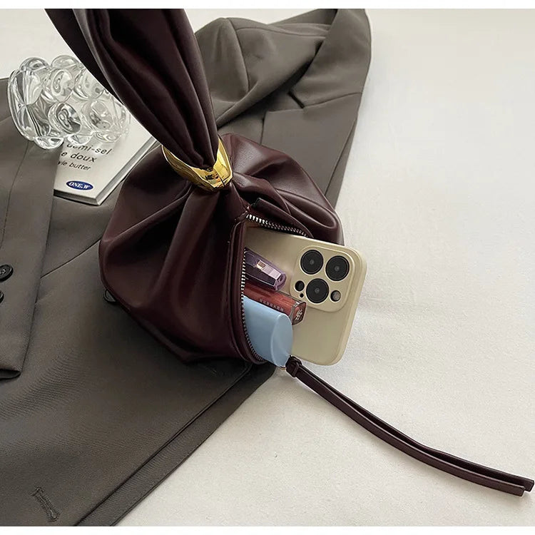Personalized Soft Leather Clutch Bag Luxury Designer Women Pleated Mini Bucket Pouch Temperament Side Zipper Party Evening Bags
