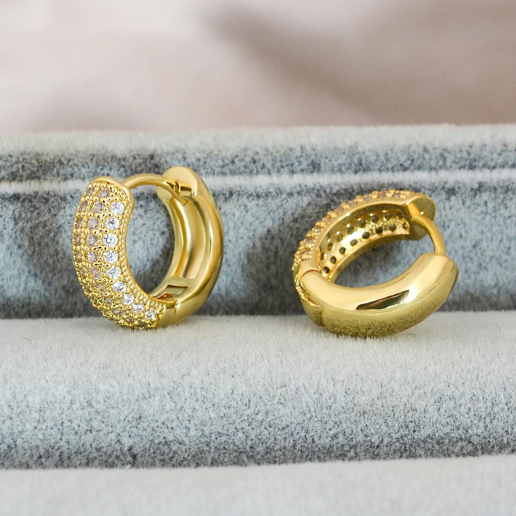Fashion Silver Color Round Huggies Hoop Earrings for Women 4 Row Crystal Cubic Zirconia Statement Female Earrings Trends Jewelry