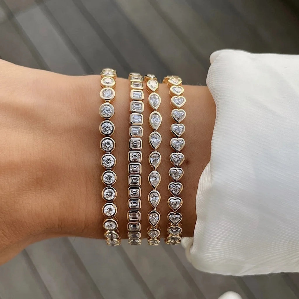 5A Cubic Zirconia CZ Tennis Bracelet 17CM 19CM Bezel Setting Simple Classic Women Girl Chain Jewelry