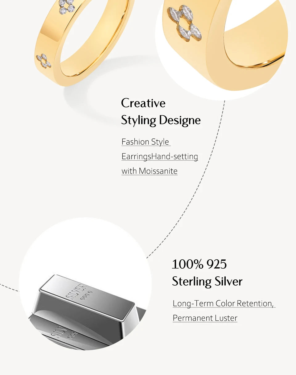 MINTYBOX Clover Moissanite 18k Gold Plated Diamond Wedding Band Ring For Women S925 Silver Engagement Party Fine Jewelry Gift