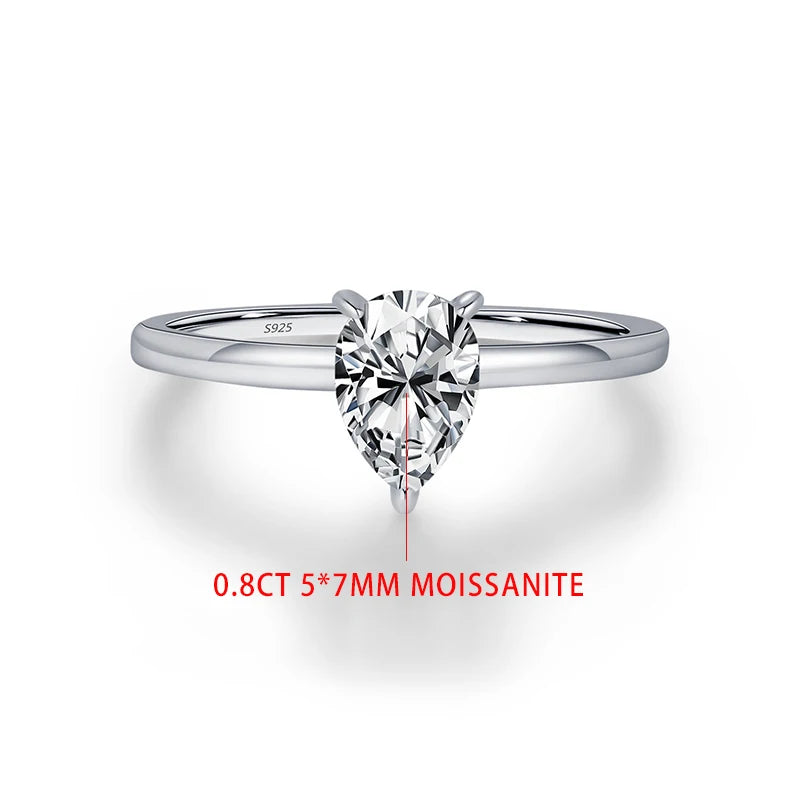 TFGLBU Teardrop Moissanite Rings Oval Cut 1/2/3/4CT Real S925 Sterling Silver Jewelry For Wedding Engagement Ring With Certified