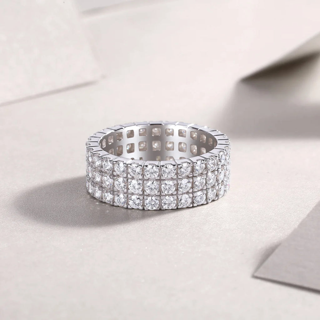 D Color Women Moissanite Ring s925 Silver Round Cut Moissanite Row Rings for Women Luxury Women Full Moissanite Ring