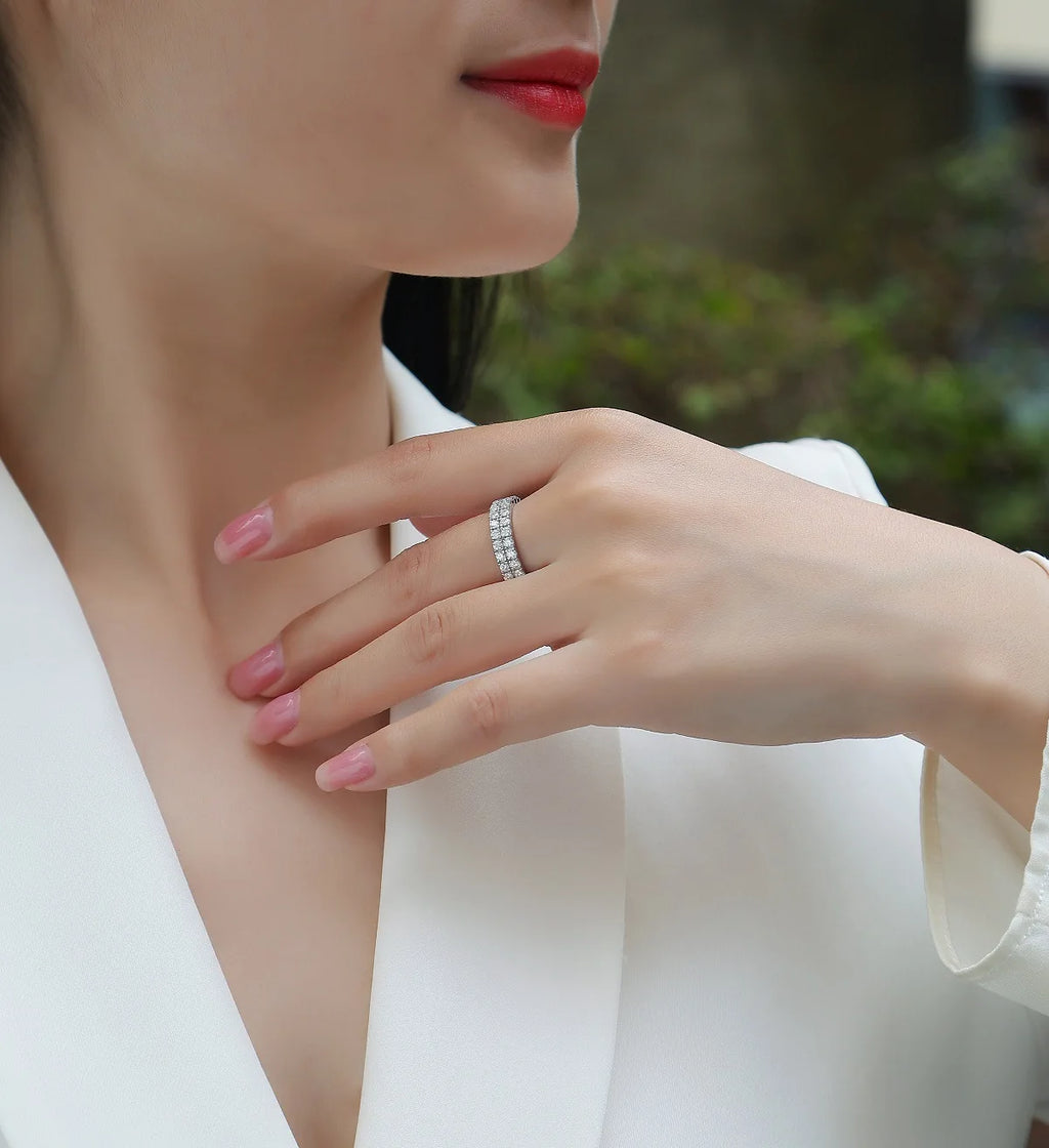 D Color Women Moissanite Ring s925 Silver Round Cut Moissanite Row Rings for Women Luxury Women Full Moissanite Ring