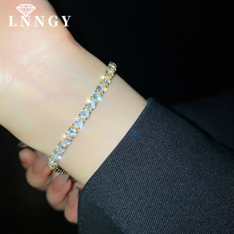 Lnngy Certified 3MM 0.1ct Full Moissanite Tennis Bracelet For Women Men 14K Gold Filled Bracelets Shiny Hand Jewelry Gift
