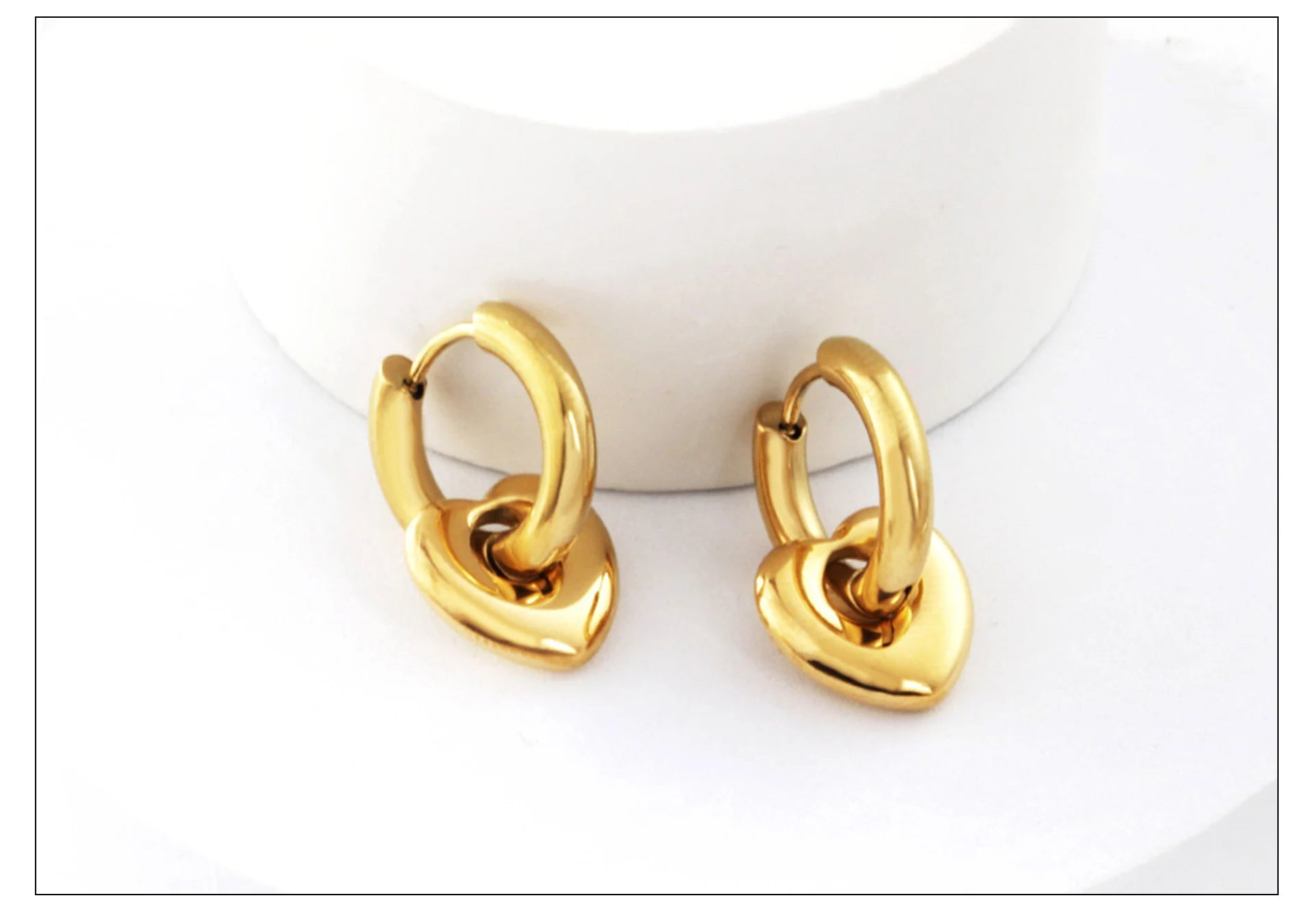 LUXUSTEEL Heart Pendant Huggie Earrings For Women Golden Plated Stainless Steel Hoops With Charm Drop Earrings Korea Jewelry