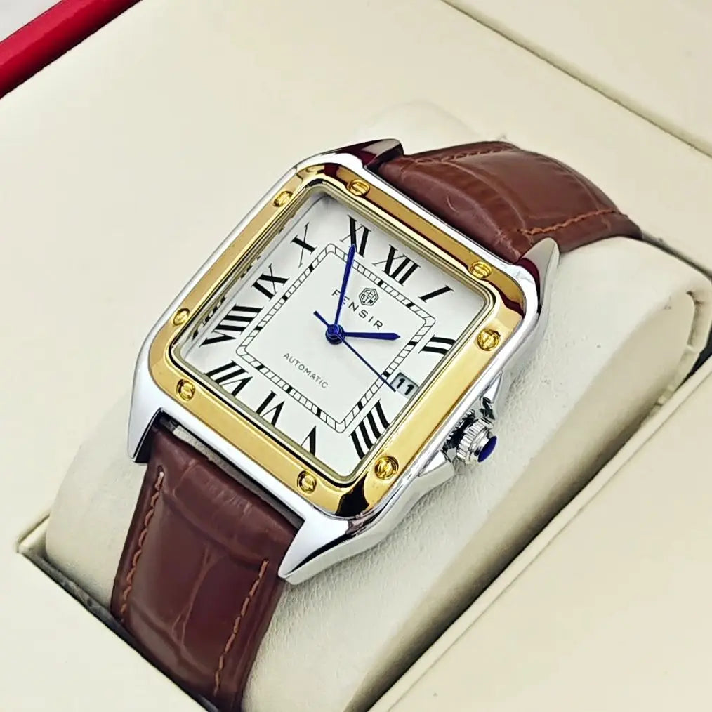 High-End Business Casual Men's Quartz Watch, Square Dial, Waterproof with Calendar Display, Leather Strap, European and American Style, Fashionable, Simple, Versatile and Handsome Men's Watch, Suitable for Various Occasions,