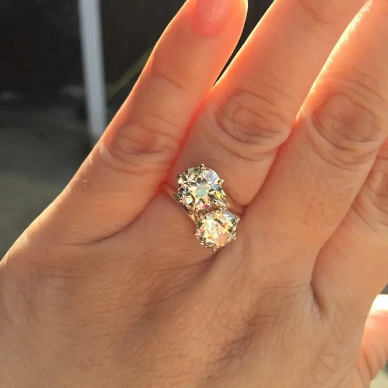 Huitan Double Round Cubic Zirconia New Rings for Women Fashion Wedding Accessories Luxury Gold Color Temperament Female Jewelry
