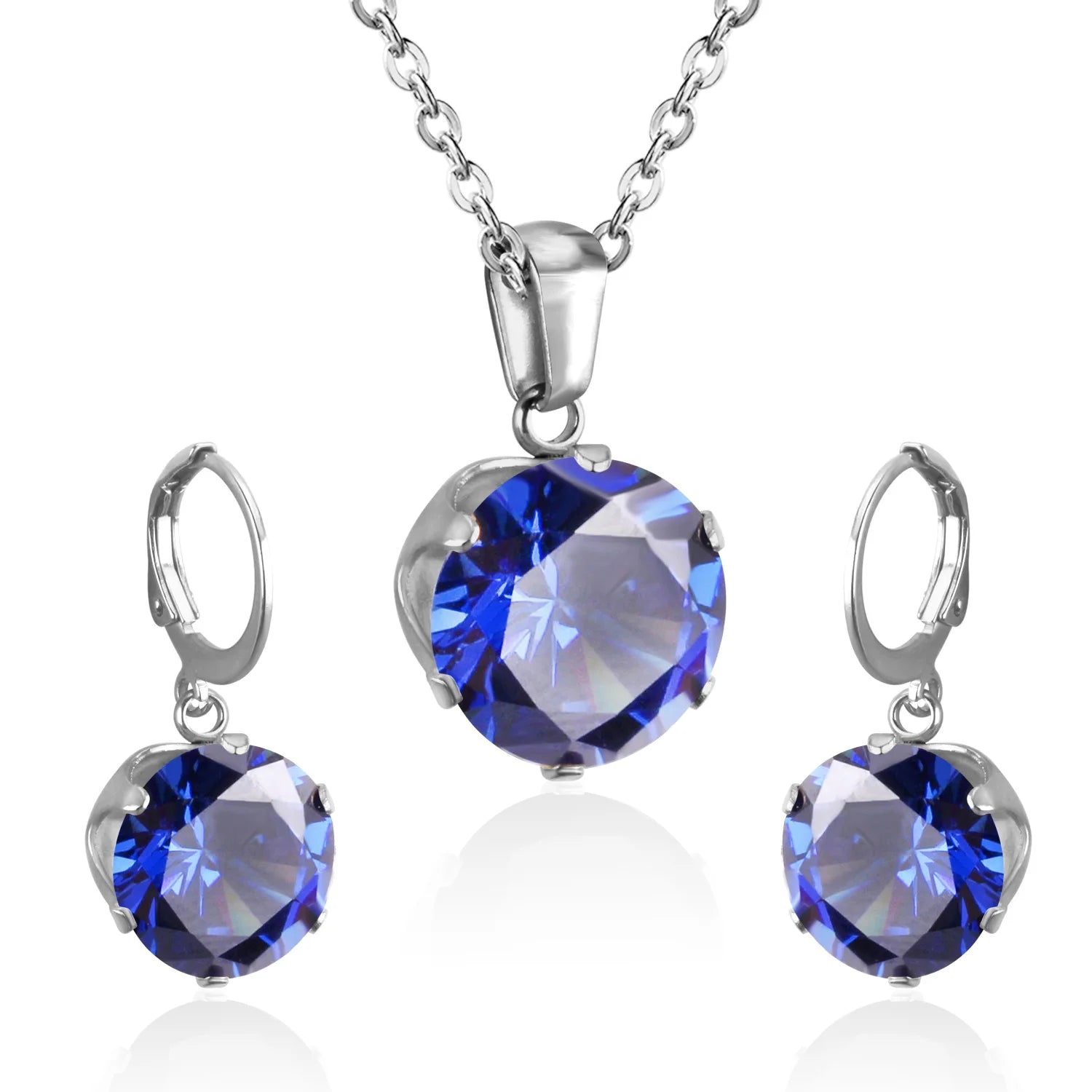 Delicate Jewelry Sets Charm White Blue Pink Color Bling Crystal Pendant Necklace Earring Brinco Wedding Dainty Daily Wear Bijoux