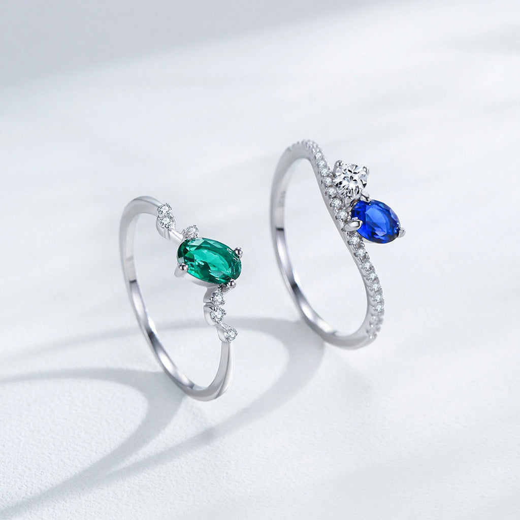 Ailmay 925 Sterling Silver Sparkling Blue White Finger Ring For Women Girls Party Fashion Stackable Fine Jewelry