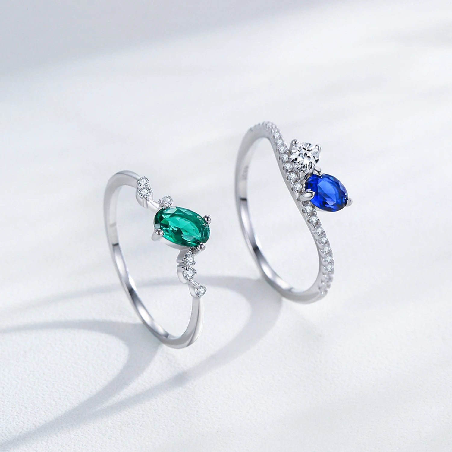 Ailmay 925 Sterling Silver Sparkling Blue White Finger Ring For Women Girls Party Fashion Stackable Fine Jewelry