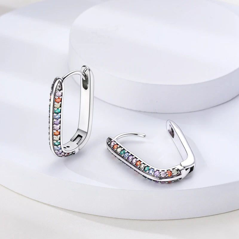 Earrings 925 Sterling Silver Hoop Earring Sparkling Pavé U-Shaped Double Hoop Earring for Women Girls Party Wedding Jewelry Gift