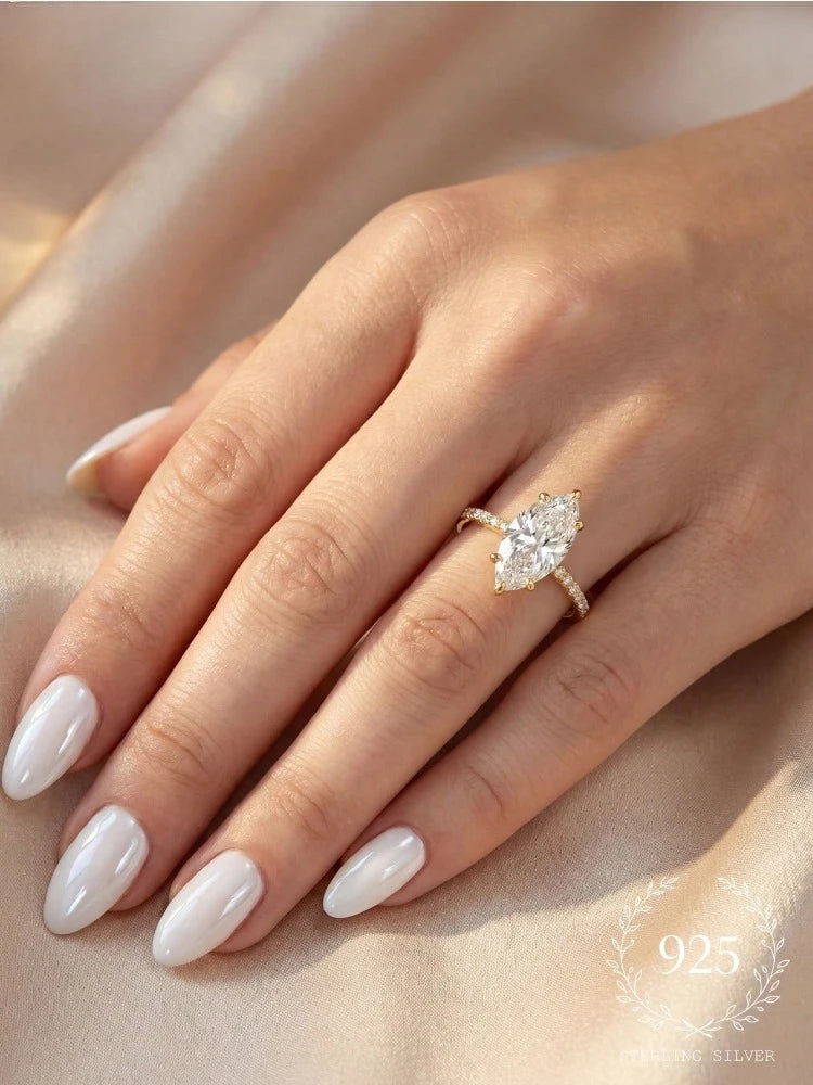 925 Sterling Silver Classic Fashion 1-3Carat Marquise Zircon Ring For Women Engagement Wedding Luxury High Quality Fine Jewelry