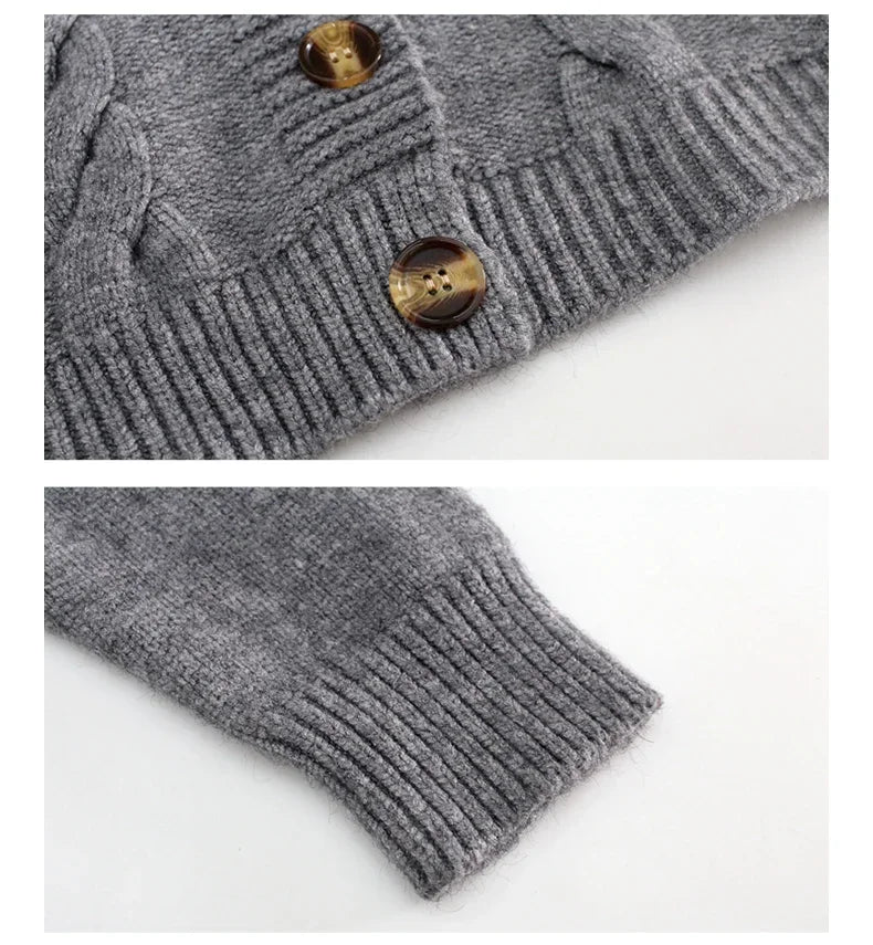 2025 V Neck Cropped Cardigan Women Long Sleeve Twist Knitted Sweater Coats Autumn Winter Keep Warm Korean Fashion Cardigan