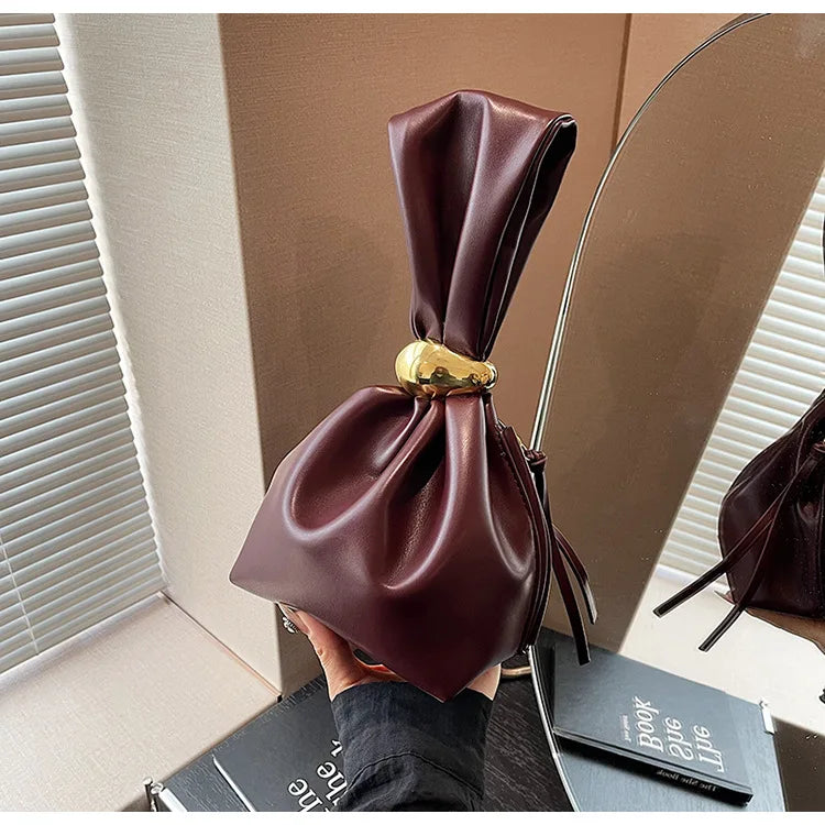 Personalized Soft Leather Clutch Bag Luxury Designer Women Pleated Mini Bucket Pouch Temperament Side Zipper Party Evening Bags