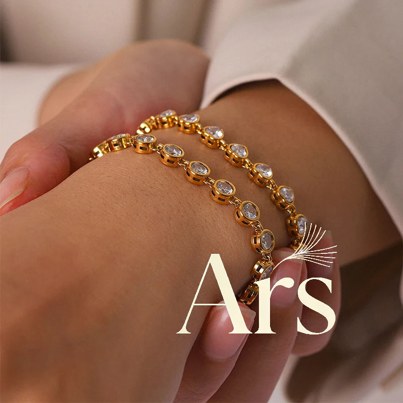 Ars Dainty Tennis Bracelet 18k Gold Plated Chain Bracelets Stainless Steel Bracelet Multi Zircon Bracelets Jewelry Gift for Her