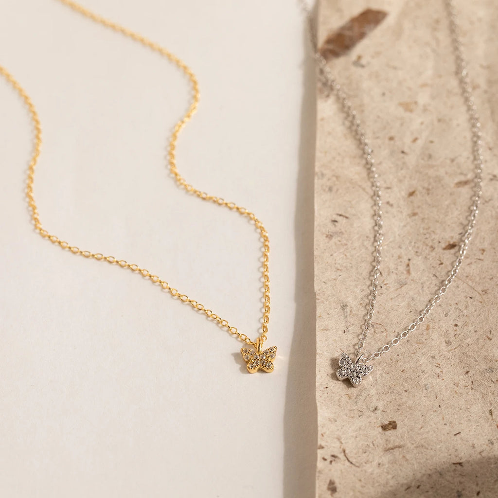 Simple fashion butterfly pendant necklace gold silver color diamond shining exquisite girls with accessories jewelry gift