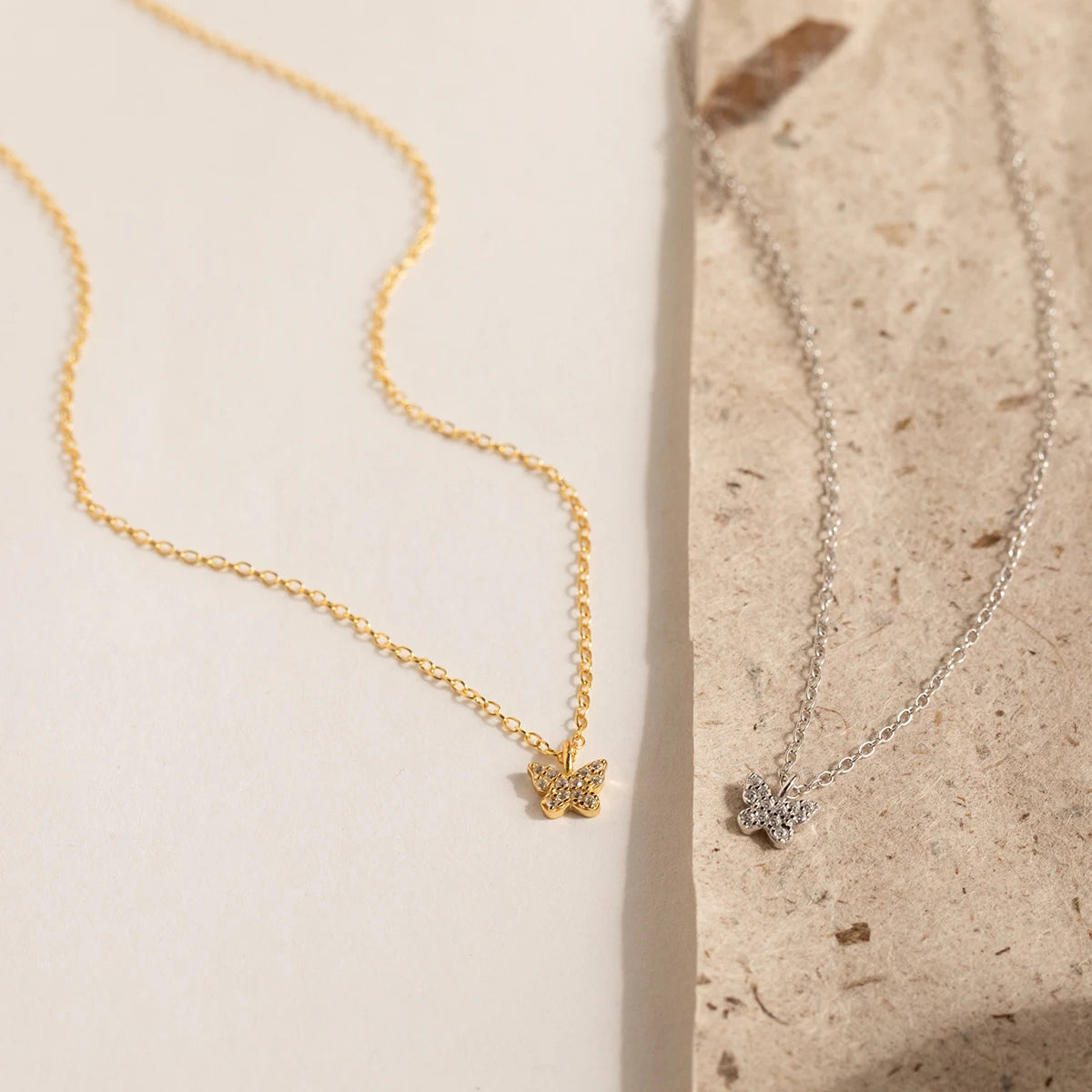 Simple fashion butterfly pendant necklace gold silver color diamond shining exquisite girls with accessories jewelry gift