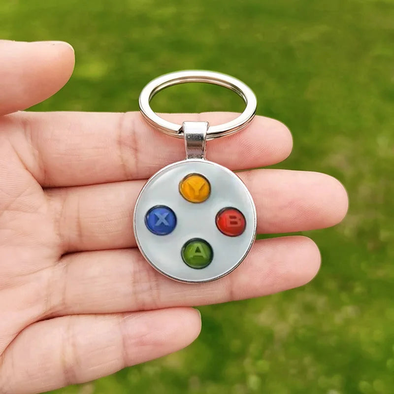 Game Controller Keychain Pendant Hip Hop Old Video Game Controller Picture Handmade Glass Cabochon Keychains Key Ring for Friend