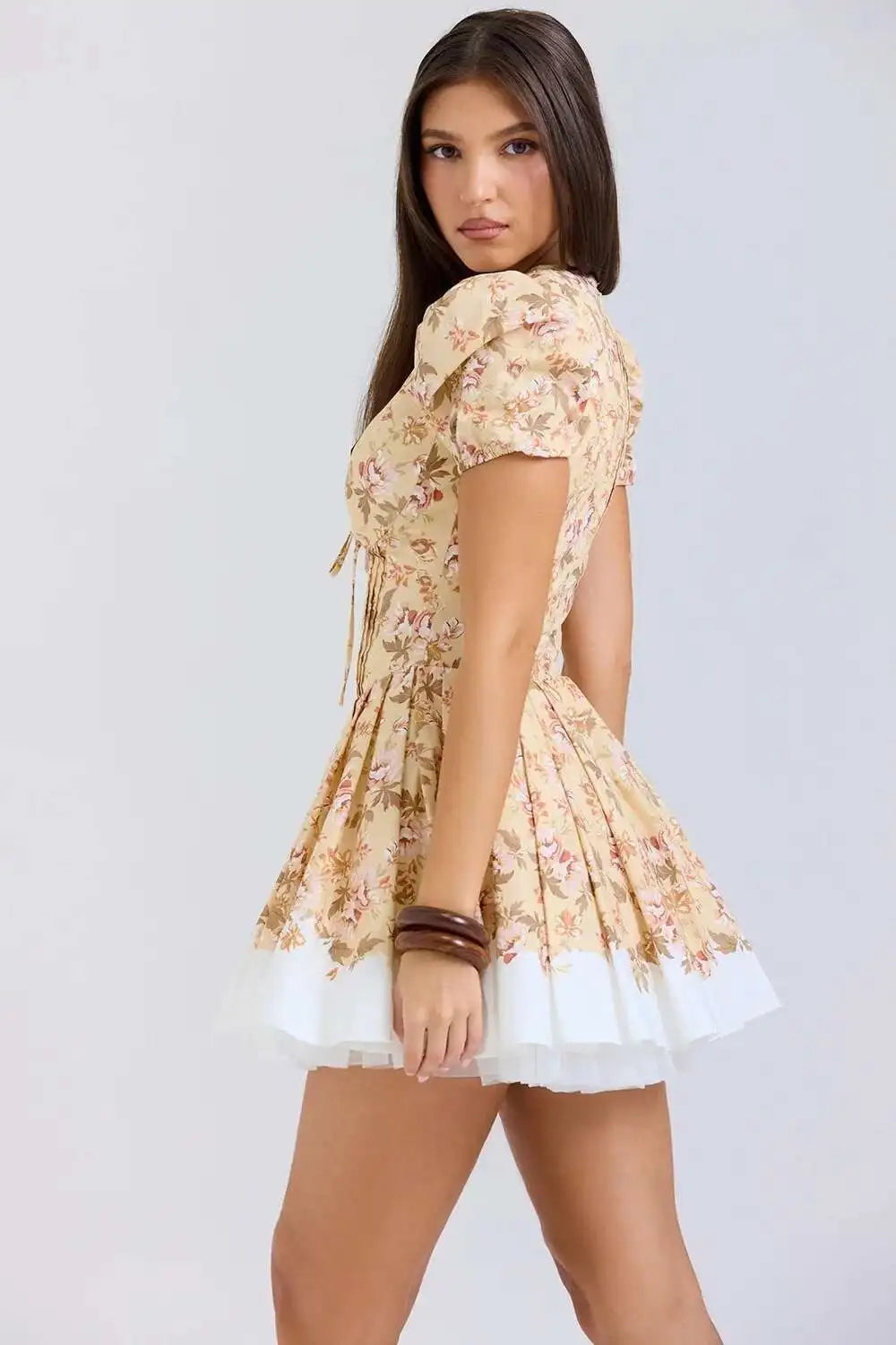 Townlike Patchwork Print Waiist Wrap A-line Pleated Dress Women Mini 2024 Summer Dress V Neck Nightclub Sexy Party Dresses