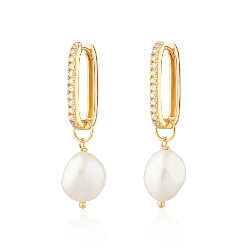 AIDE 925 Sterling Silver Vintage Baroque Pearl Circle Ear Buckles Piercing Huggie Earring For Women Jewelry Brinco Bijou Joyero
