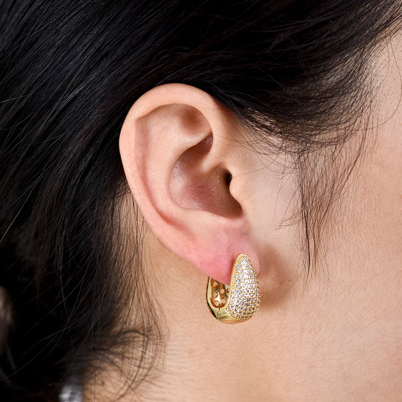 Luxury Elegant AAAA Zirconia Pave Huggie Hoop Earrings Woman Geometric U Shape Bridal Wedding Engagement Daily Vintage Jewelry