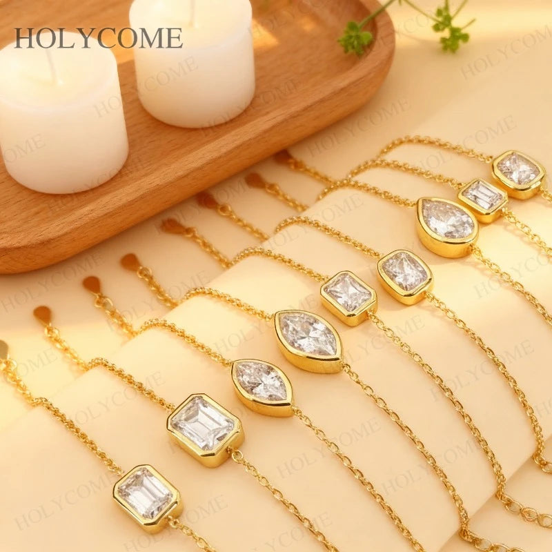 Dainty Custom Bracelet Moissanite Multishapes 1CT-2CT D Color Minimalist Jewelry for Daily Wear Christmas Special Occasions