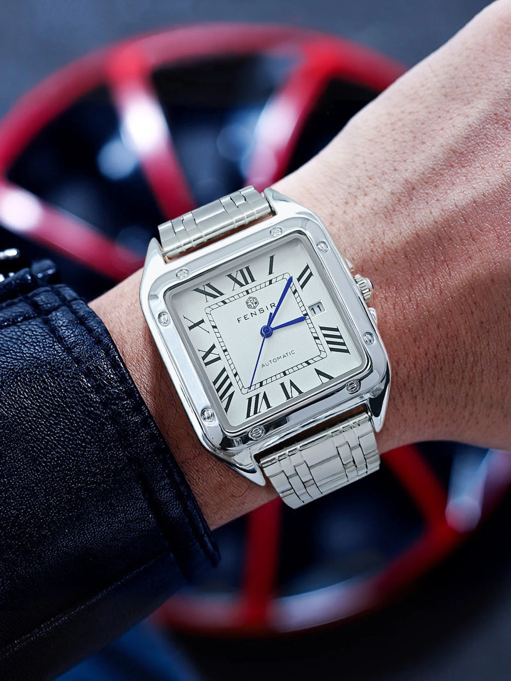 Luxury Santos Tank Watch for Men, Calendar Display, Stainless Steel Strap, High-End Luxury Small Square Men's Watch, Fashionable Business Casual Versatile Trendy Men's Wristwatch, the Best Gift for Him