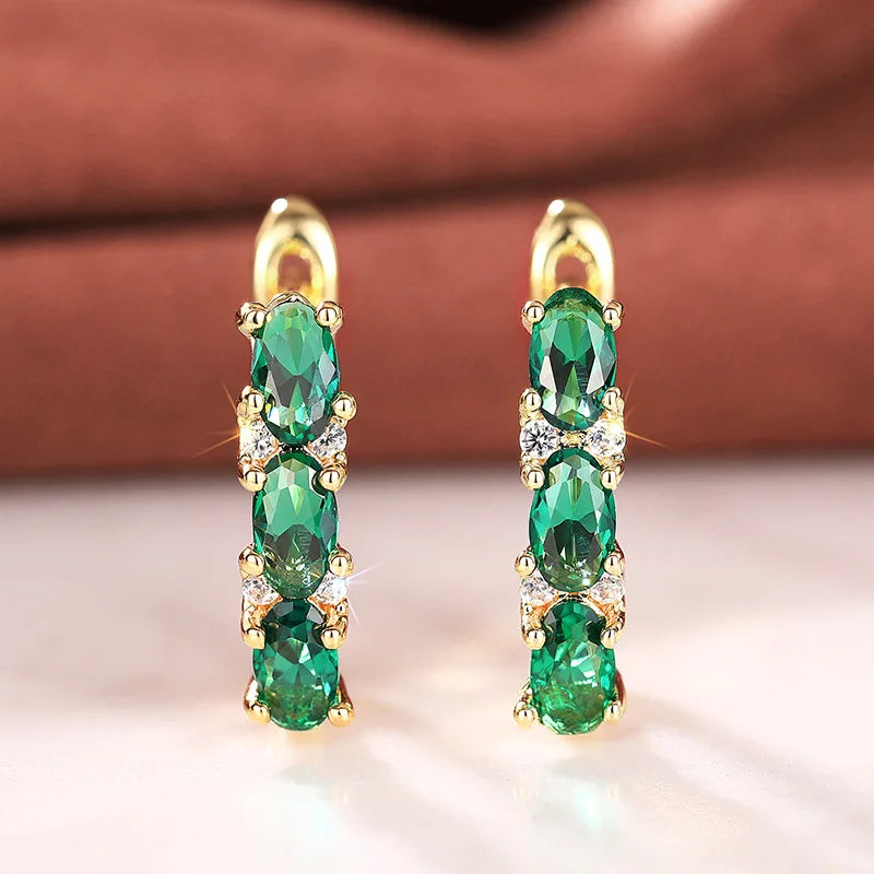 Shiny 925 Sterling Silver Green Cubic Zircon Earrings for Women Newly Trendy Party Ear Accessories Daily Wearable Jewelry Gifts